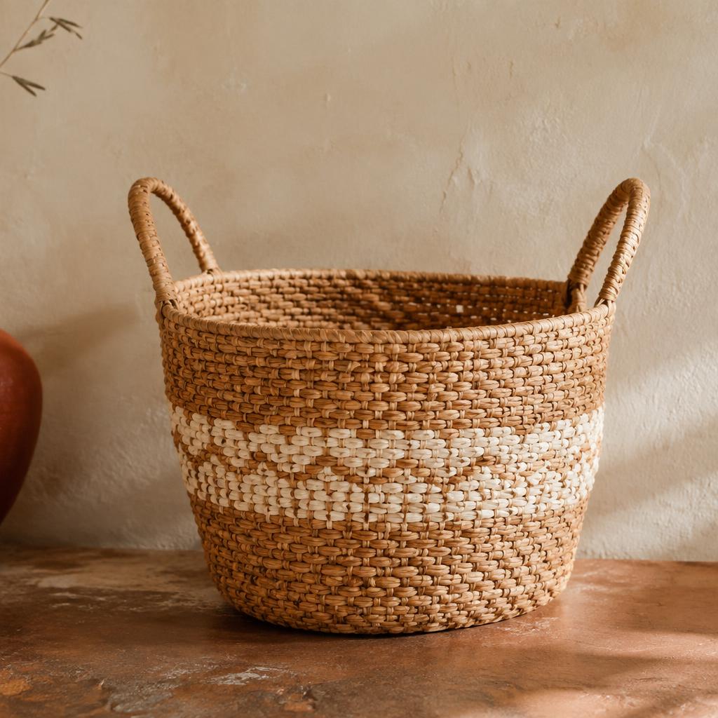 Cesta de palha com alças